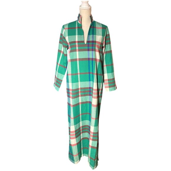 NWT Petit Peony Kate Caftan in Kensington Plaid M medium green dress maxi - Picture 1 of 11